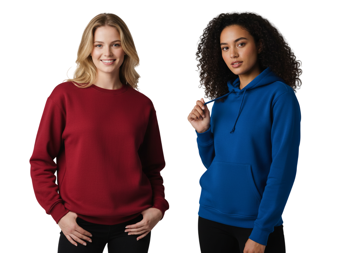 Models wearing sweaters and hoodies